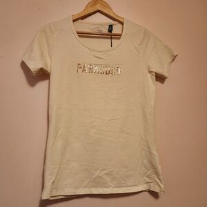 Parasuco Womens Cream Metallic Logo Crewneck Shortsleeve T-shirt Size L NWT